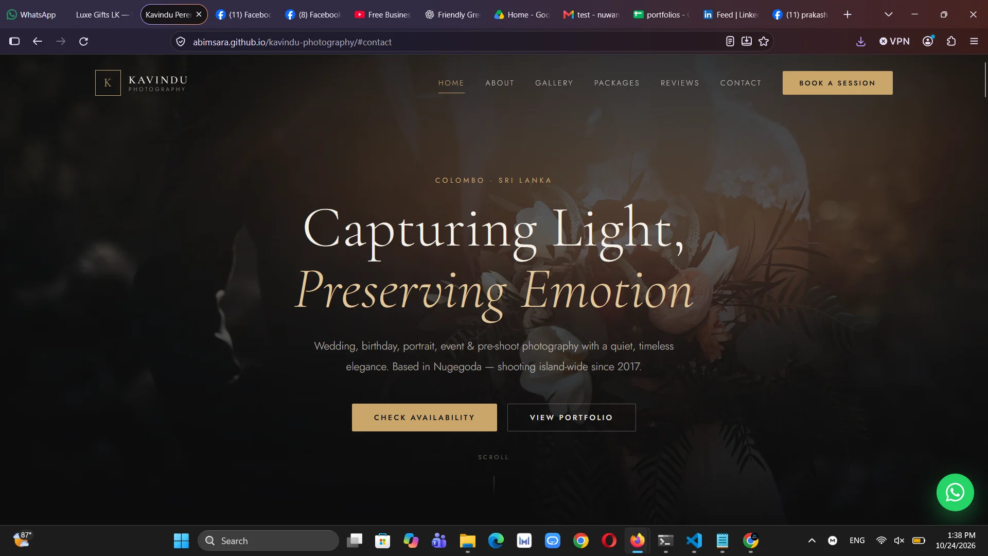 Kavindu Photography website preview